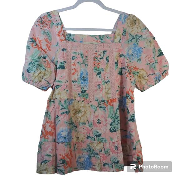 Loft Garden Lacy Tiered Square Neck Top Angel Pink Size Small - Picture 1 of 9